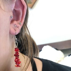 Homemade red stone earrings